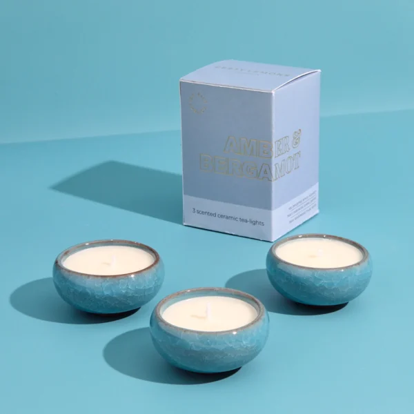 Zesty Lemons Contemporary Kiln Sky Blue Tea Lights