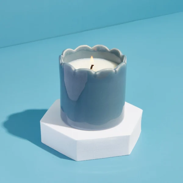 Zesty Lemons Contemporary Kiln Scalloped Sky Blue Candle - Image 2