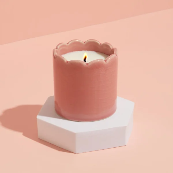 Zesty Lemons Contemporary Kiln Scalloped Pink Candle - Image 3