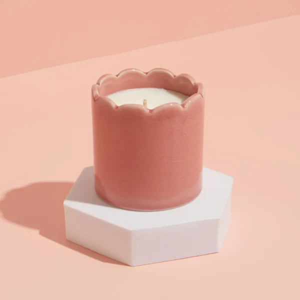 Zesty Lemons Contemporary Kiln Scalloped Pink Candle - Image 2