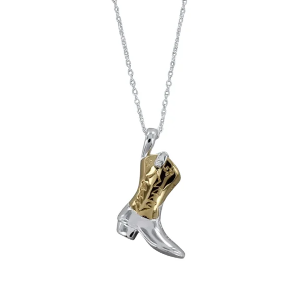 Reeves And Reeves Cowboy Boot Necklace in Silver and Gold Plate