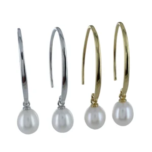 Reeves And Reeves Gold Plate Long Loop Pearl Earrings