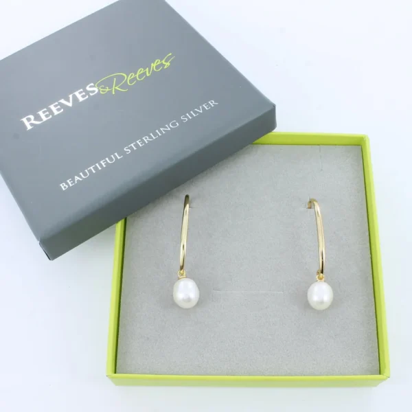 Reeves And Reeves Gold Plate Long Loop Pearl Earrings - Image 2