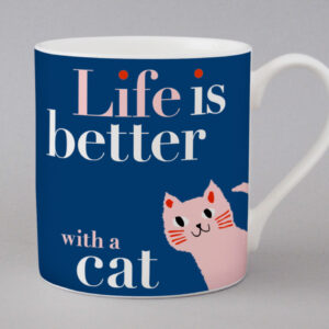 Repeat Repeat Life Peering Cat Mug Pink